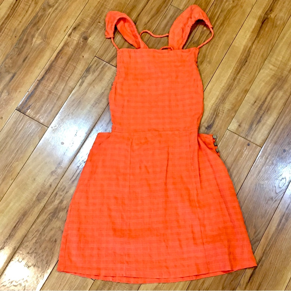 Free People gauzy orange apron style tank dress ruffles mini short summer